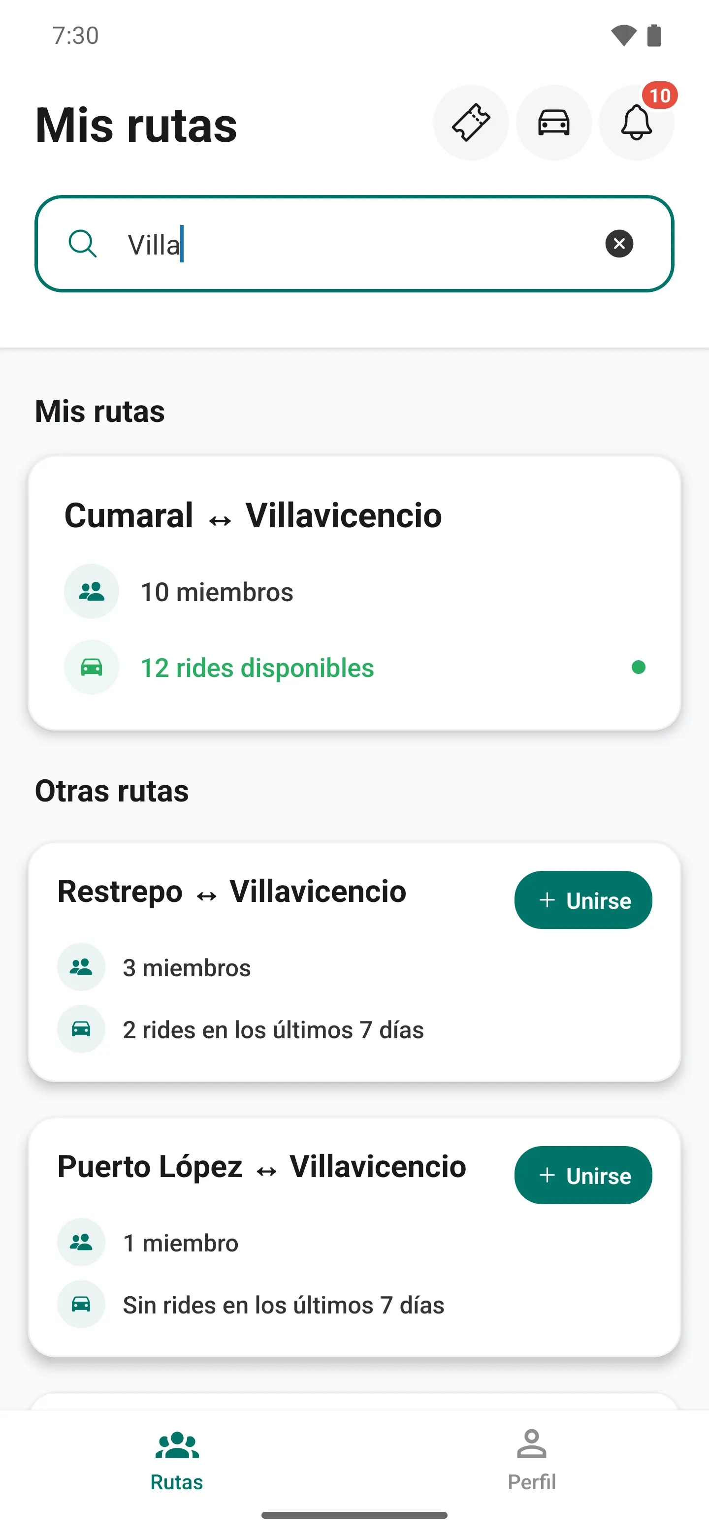 Buscar una ruta y unirse